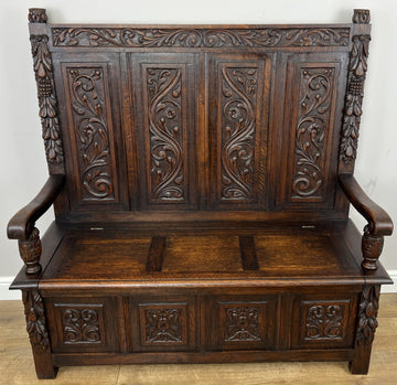 Monks Bench Antique French Style Oak Storage Hall Seat Coffee Bench LOT 62980
