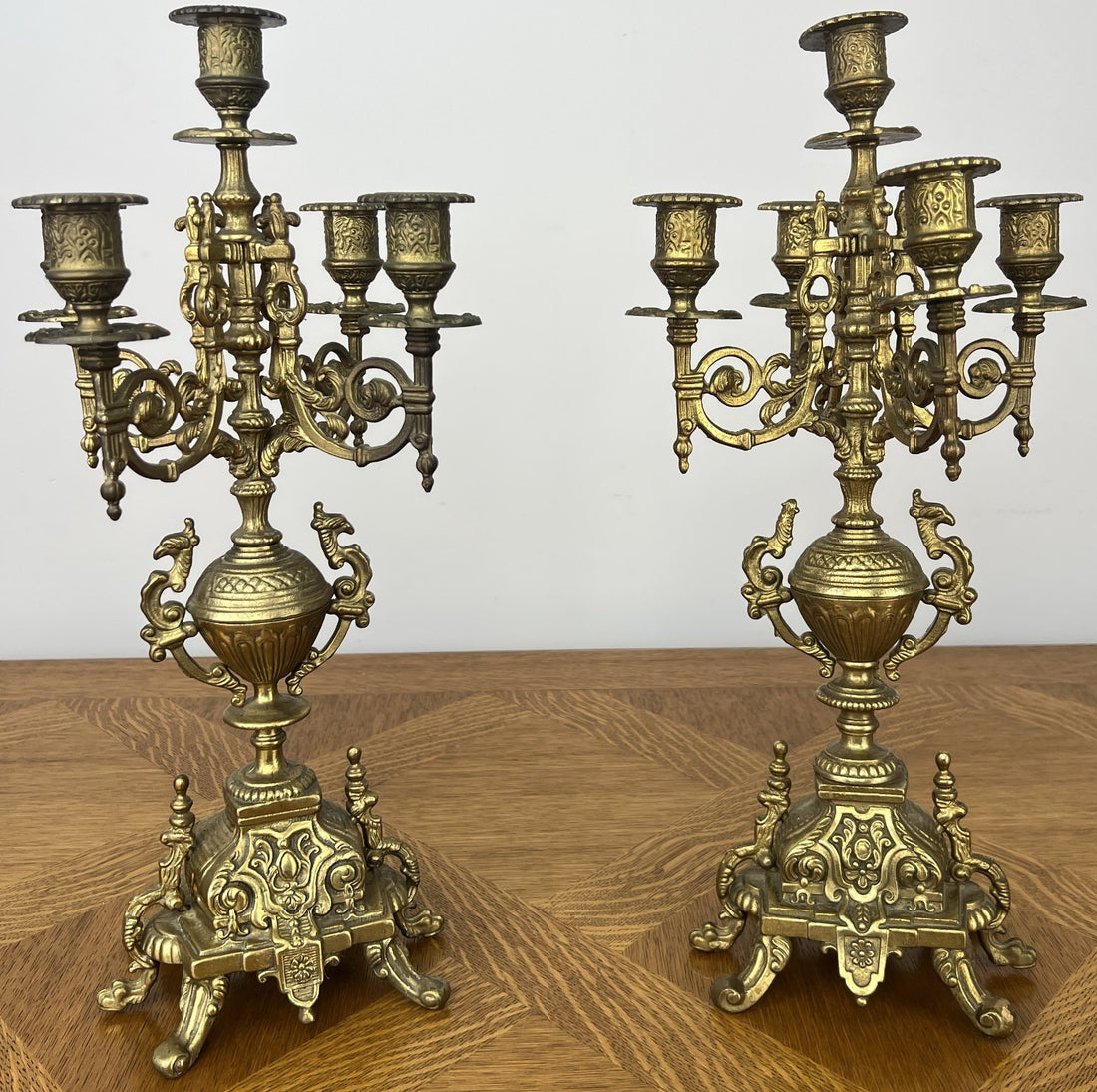 Candelabras Vintage Brass 5 Arm Pair Ornate Decorative Candlesticks LOT 60430