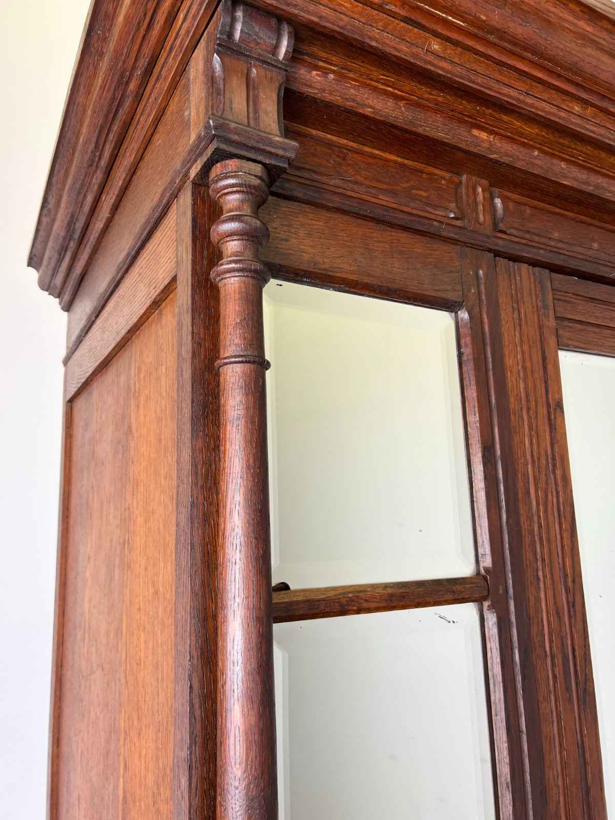 Wardrobe Antique French Style Oak Mirrored Two Drawers Carved Armoire LOT 6541