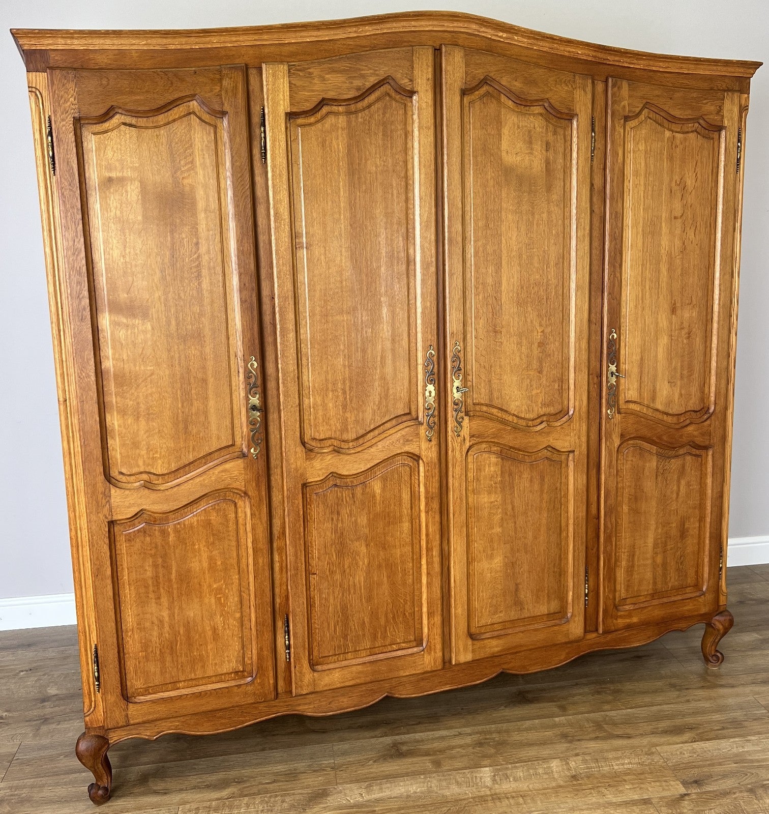 Wardrobe Vintage French Louis XVI Style Oak Four Door Carved Armoire LOT 49791