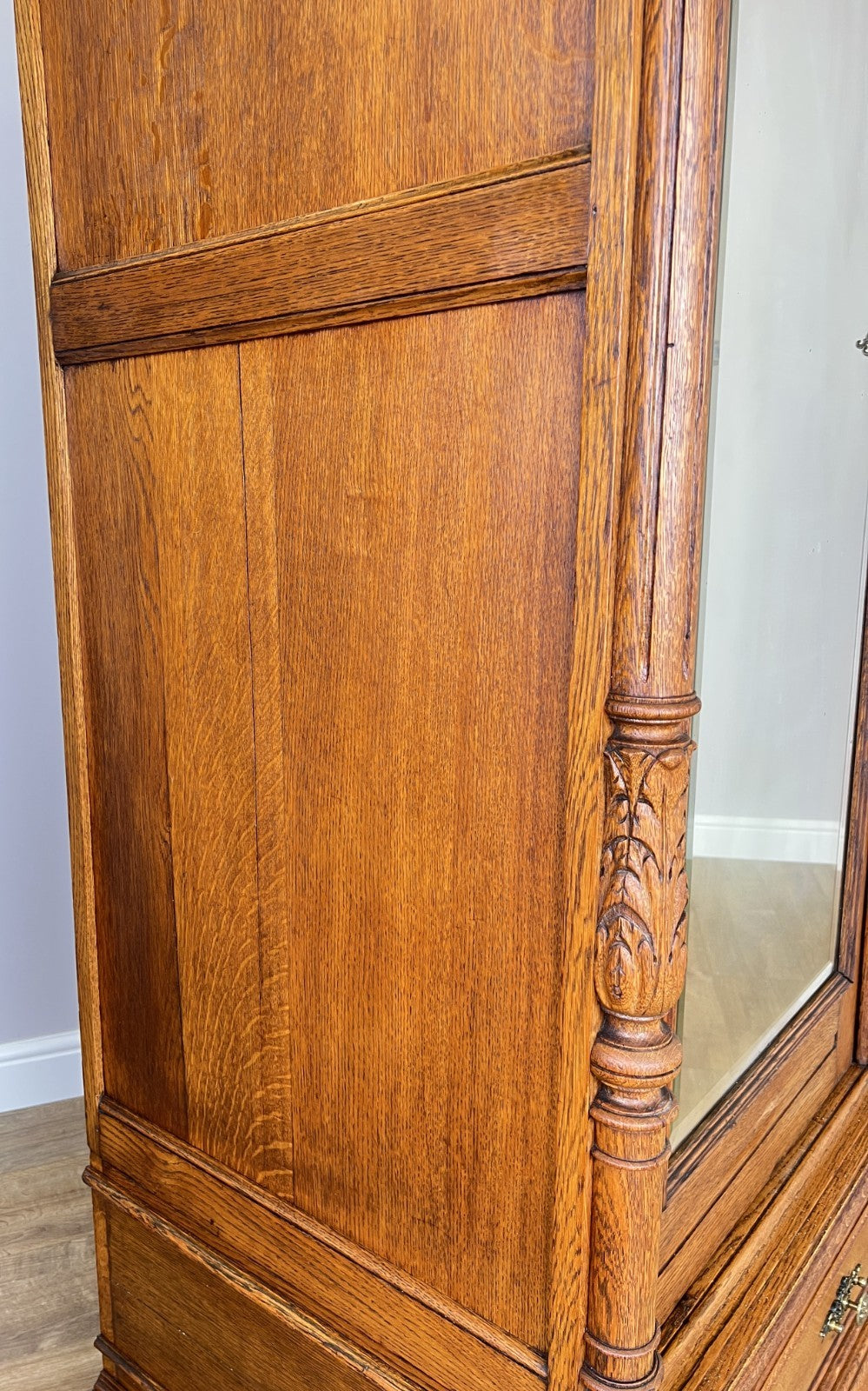 Wardrobe Antique French Oak Two Door Mirrored Carved Armoire Cabinet LOT 612013