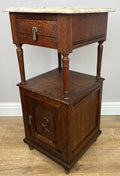 Pair of Bedside Tables Antique French Marble Top Carved Oak Cabinets LOT 49188
