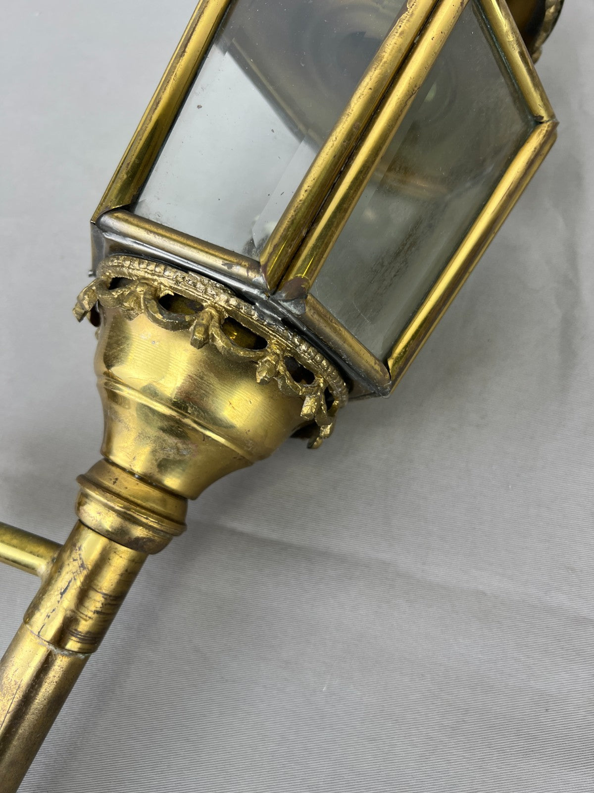 Pair of Wall Lights Antique French Style Lantern Sconces Glass LOT 6478