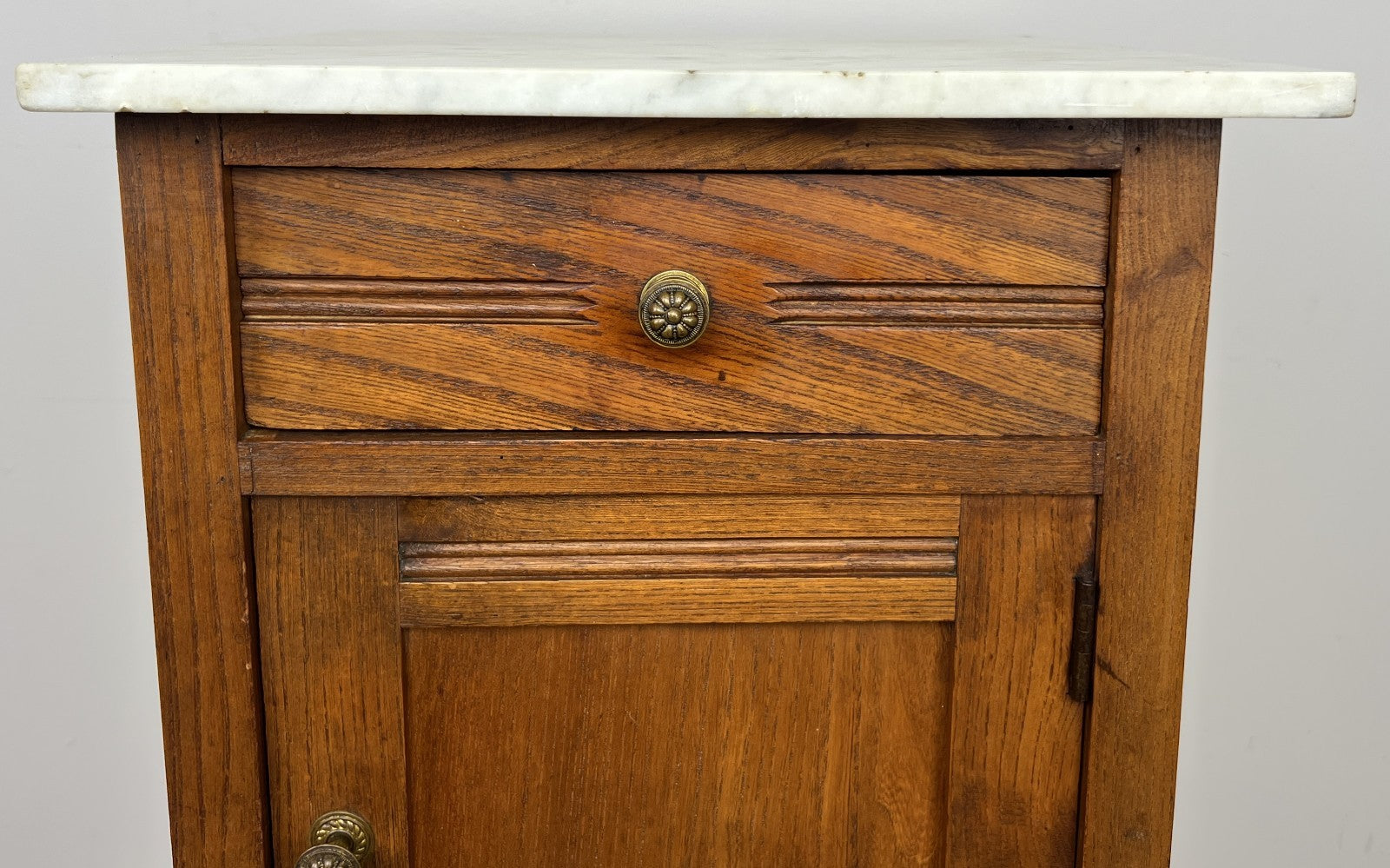 Bedside Table Antique French Style Marble Top Oak Cabinet Nightstand LOT 62454