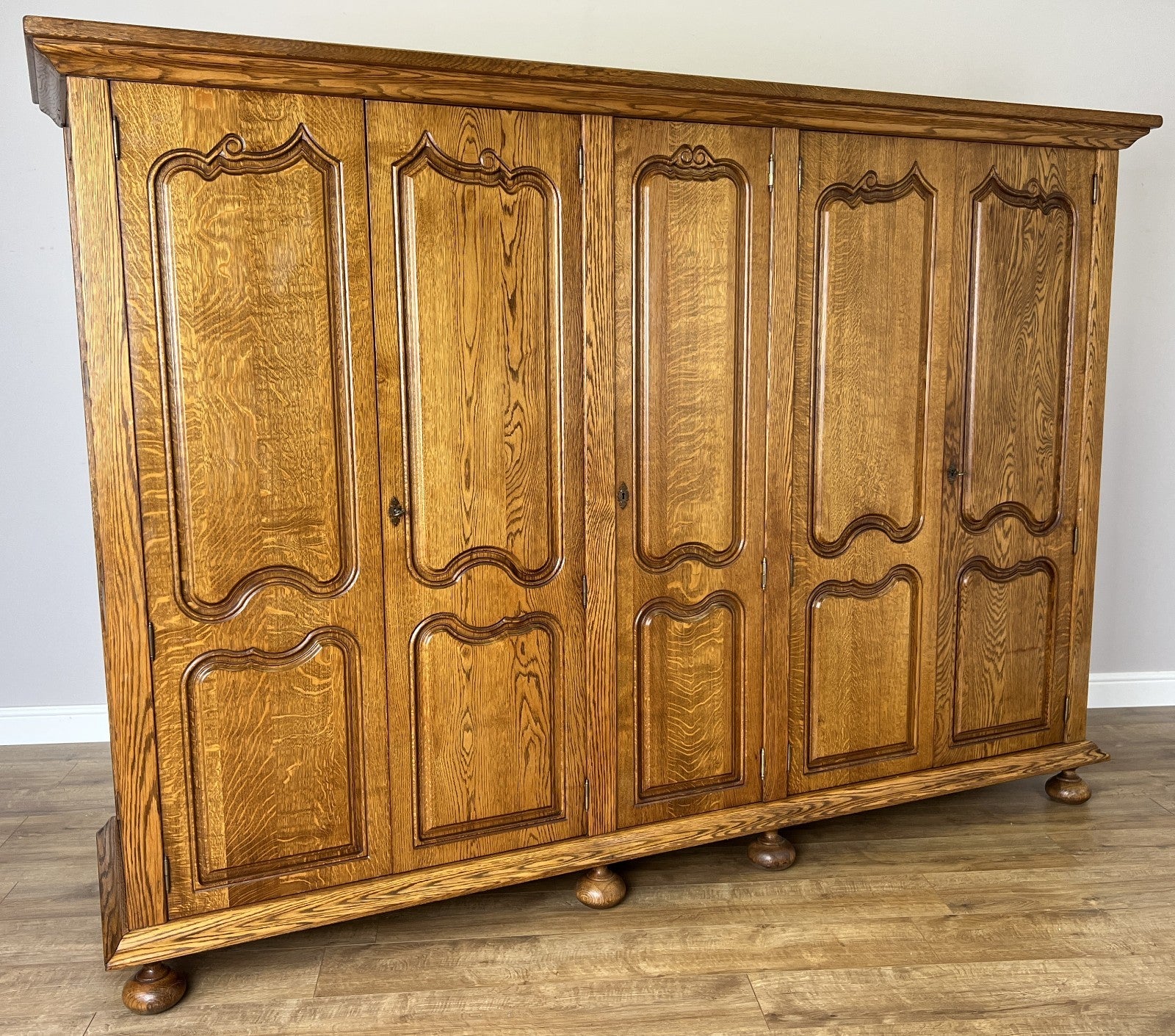 Wardrobe Vintage French Style Oak Five Door Carved Armoire Cabinet LOT 61111