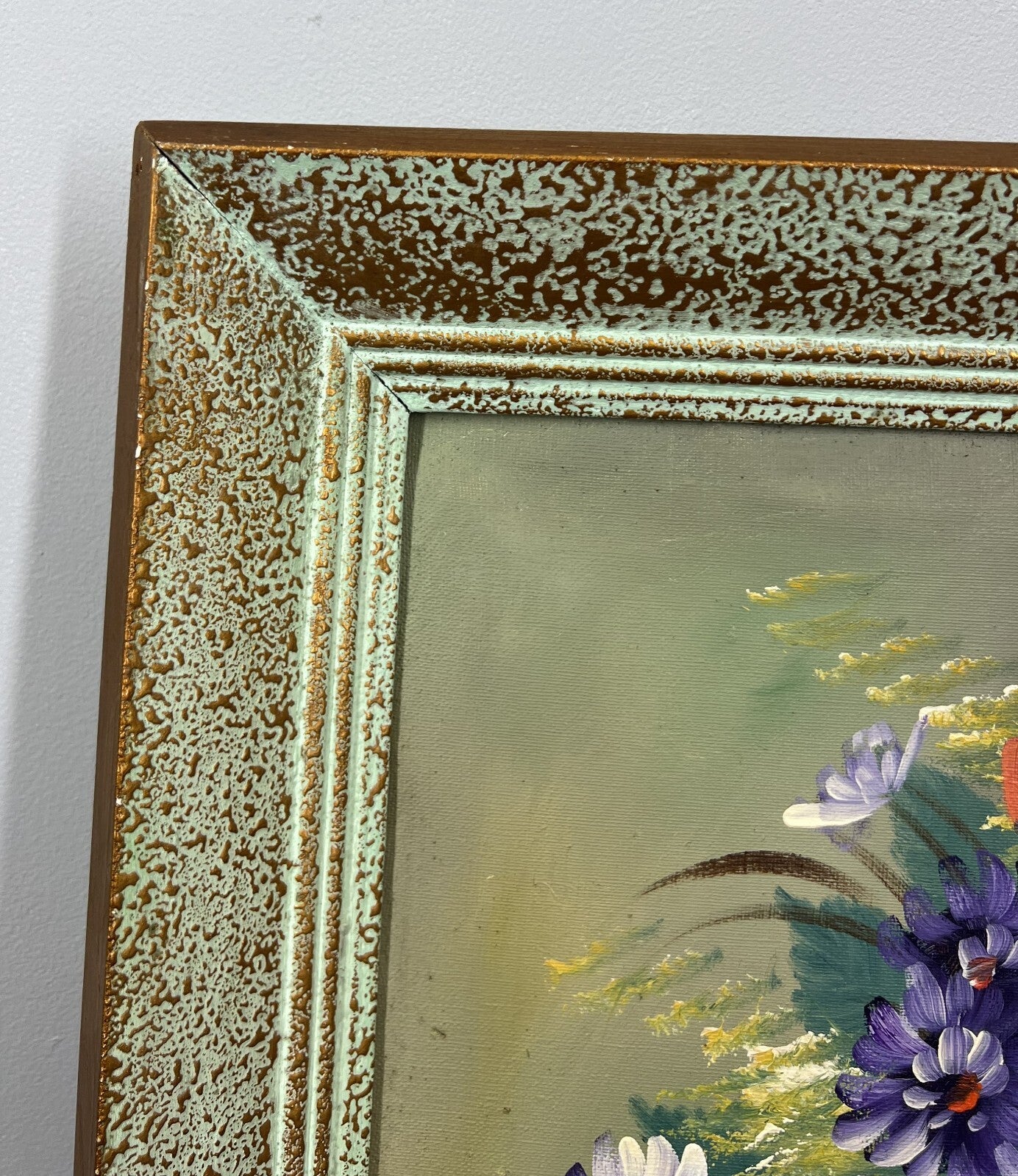 Painting Vintage French Floral Vase Red Purple Flower Signed Framed LOT 38784