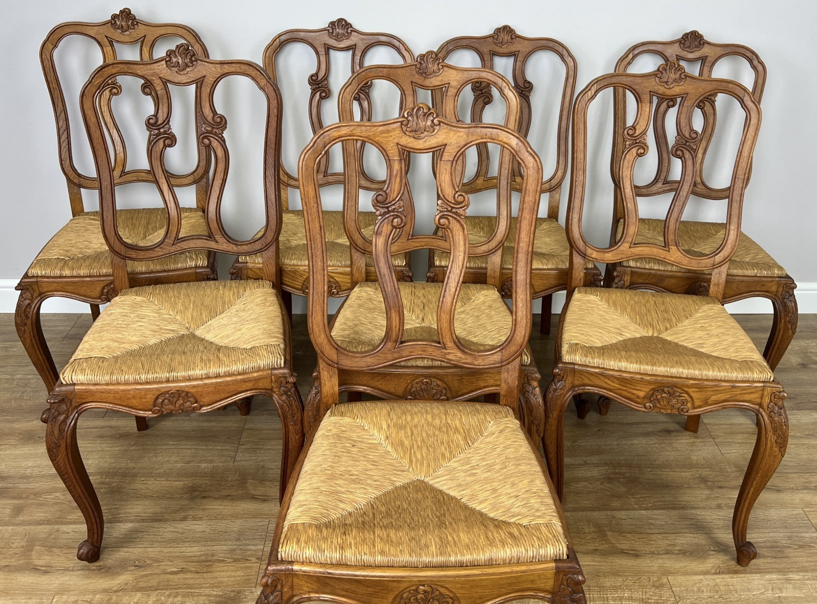 Dining Chairs Vintage French Louis Style Oak Set of 8 Upholstered Seats LOT 63453