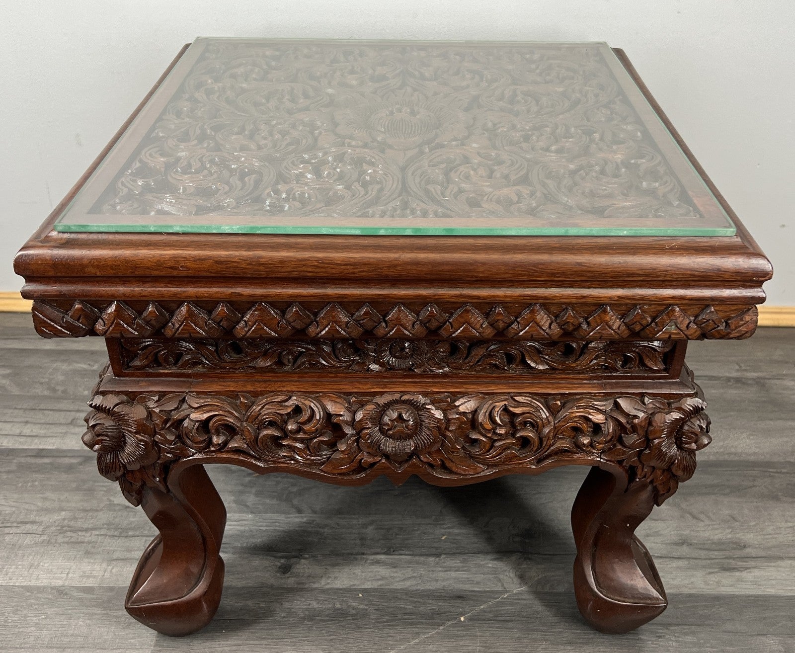 Coffee Table Plant Stand Vintage Chinese Mahogany Hand Ornate Carved  LOT 43280