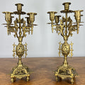 Mantel Clock Vintage French Style Architectural Brass Garniture Set LOT 46459