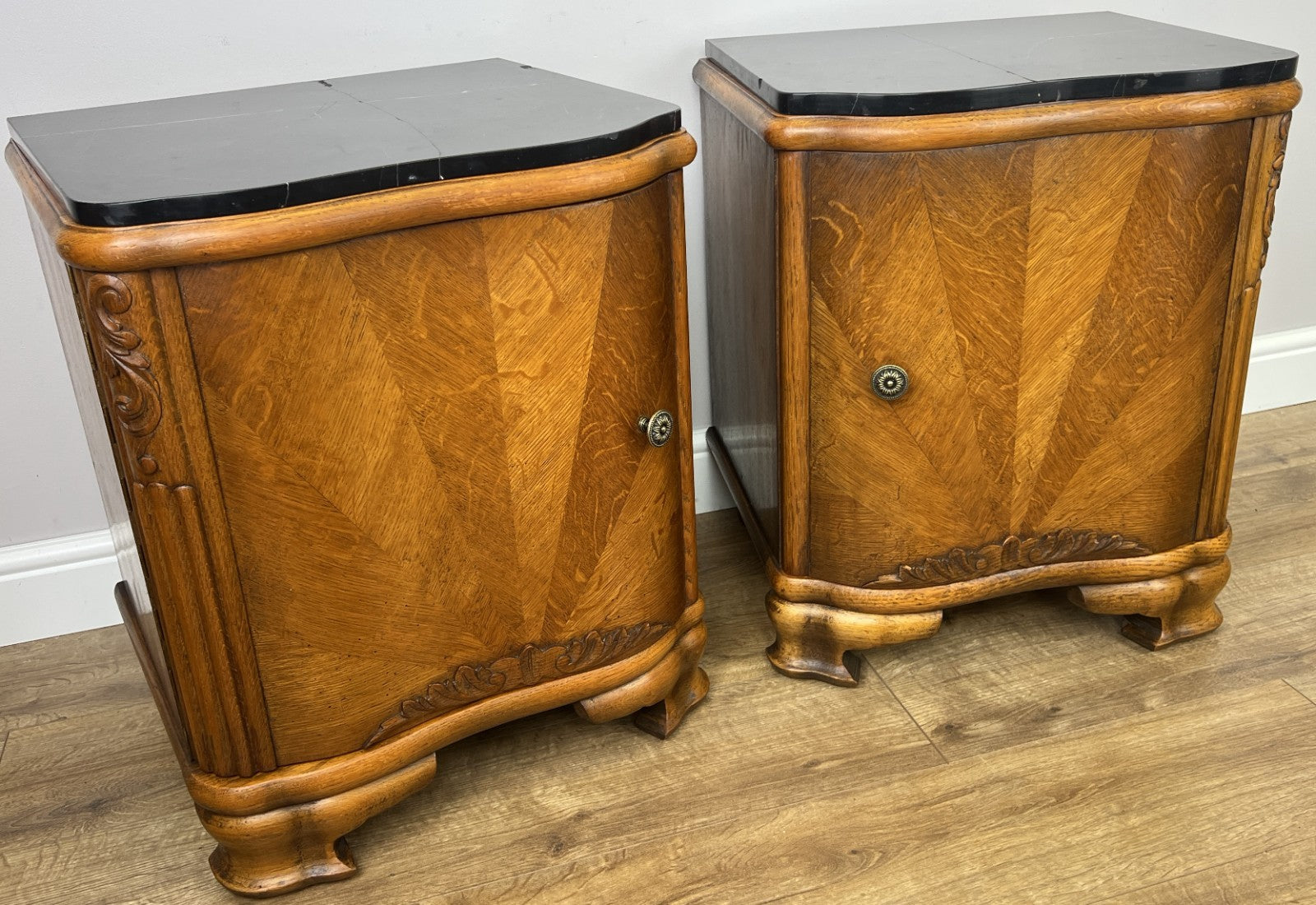 Pair of Bedside Tables Antique French Art Deco Marble Top Cabinets LOT 63512