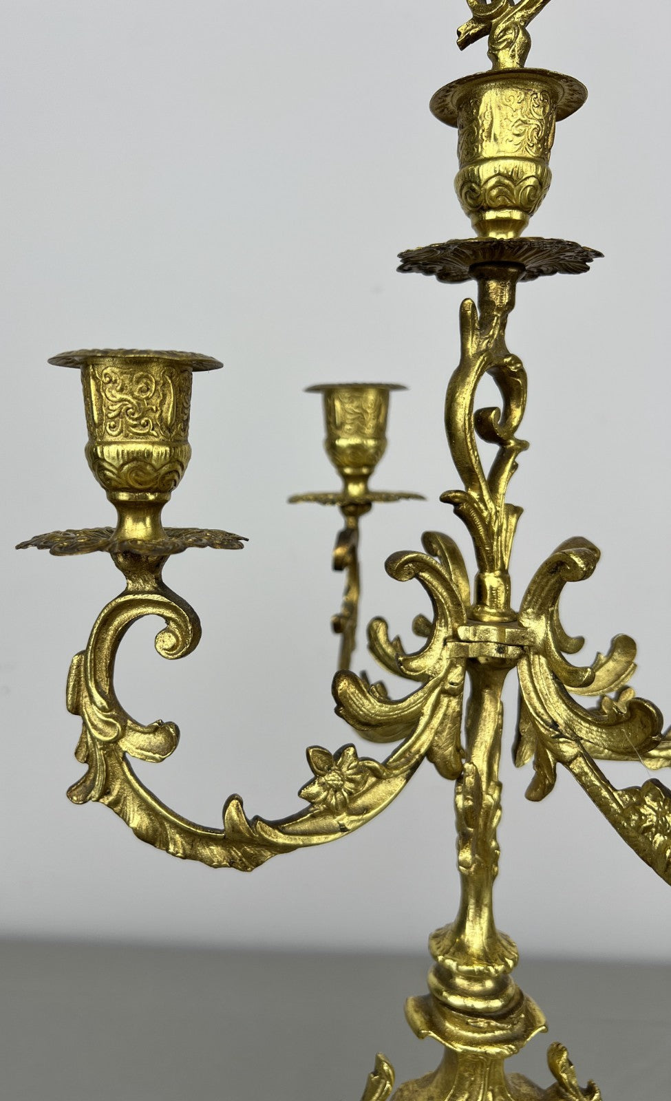Pair of Candelabras Vintage French Brass Ornate 5 Arm Candle Holders LOT 64375