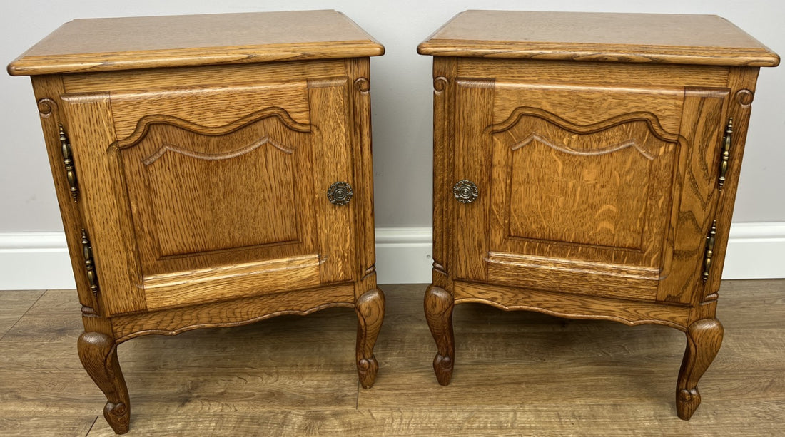 Pair of Bedside Tables Vintage French Louis Oak Nightstands Cabinets LOT 62170