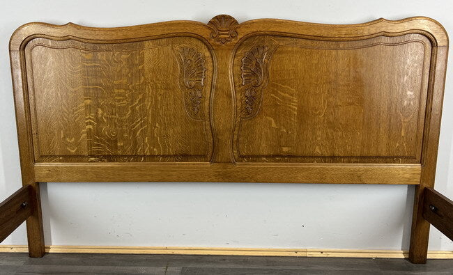 Bed Vintage French Louis XVI Double Bed Frame Oak Carved Headboard LOT 14627