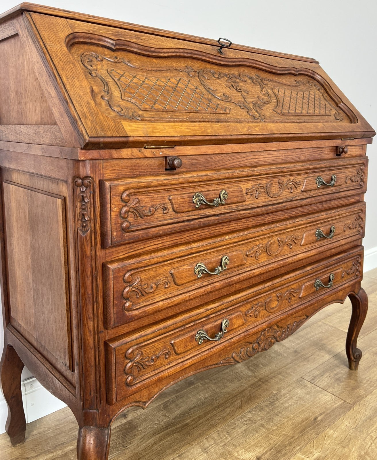 Secretaire Writing Desk Vintage French Louis Oak Rare Bureaux Cabinet LOT 61544
