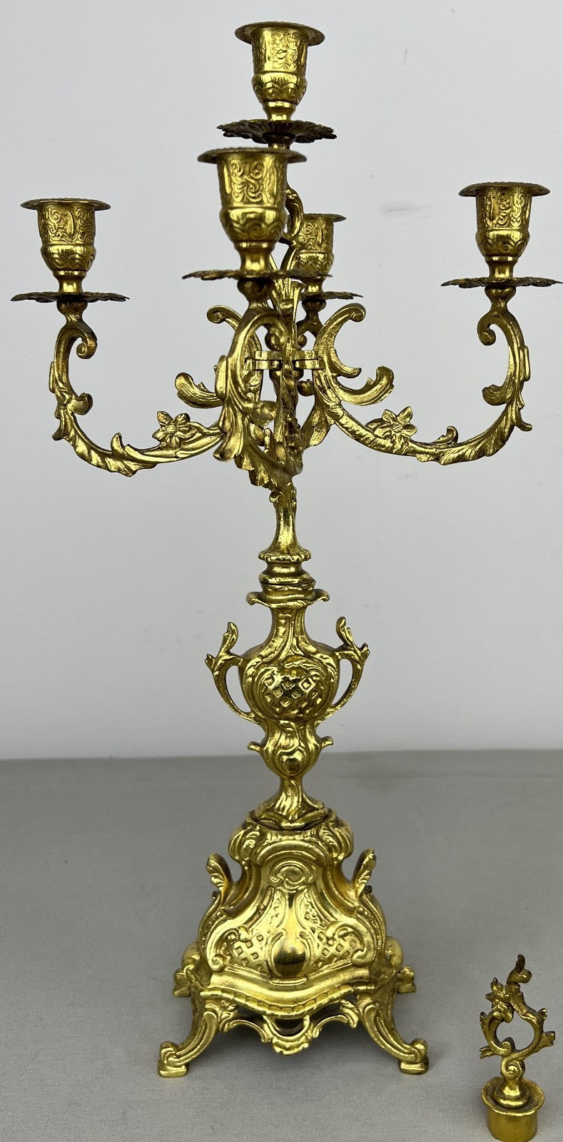 Pair of Candelabras Vintage French Brass Ornate 5 Arm Candle Holders LOT 64372