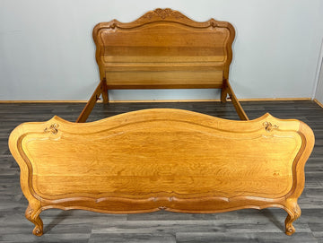 Bed Frame Vintage French Louis XVI Style Oak Double Carved Panel LOT 4108