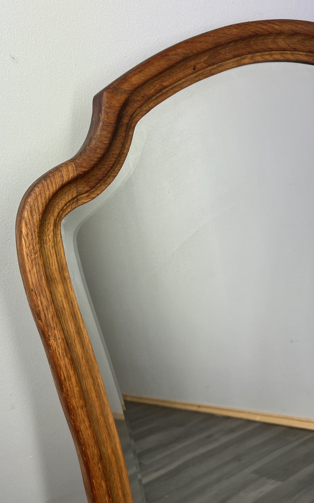 Vintage French Oak Wall Mirror with Curved Bevelled Frame Wall Decor LOT 43570