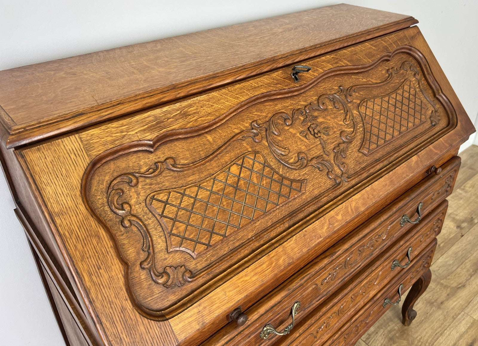 Secretaire Writing Desk Vintage French Louis Oak Rare Bureaux Cabinet LOT 615410