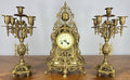 Mantel Clock Vintage French Style Architectural Brass Garniture Set LOT 46450