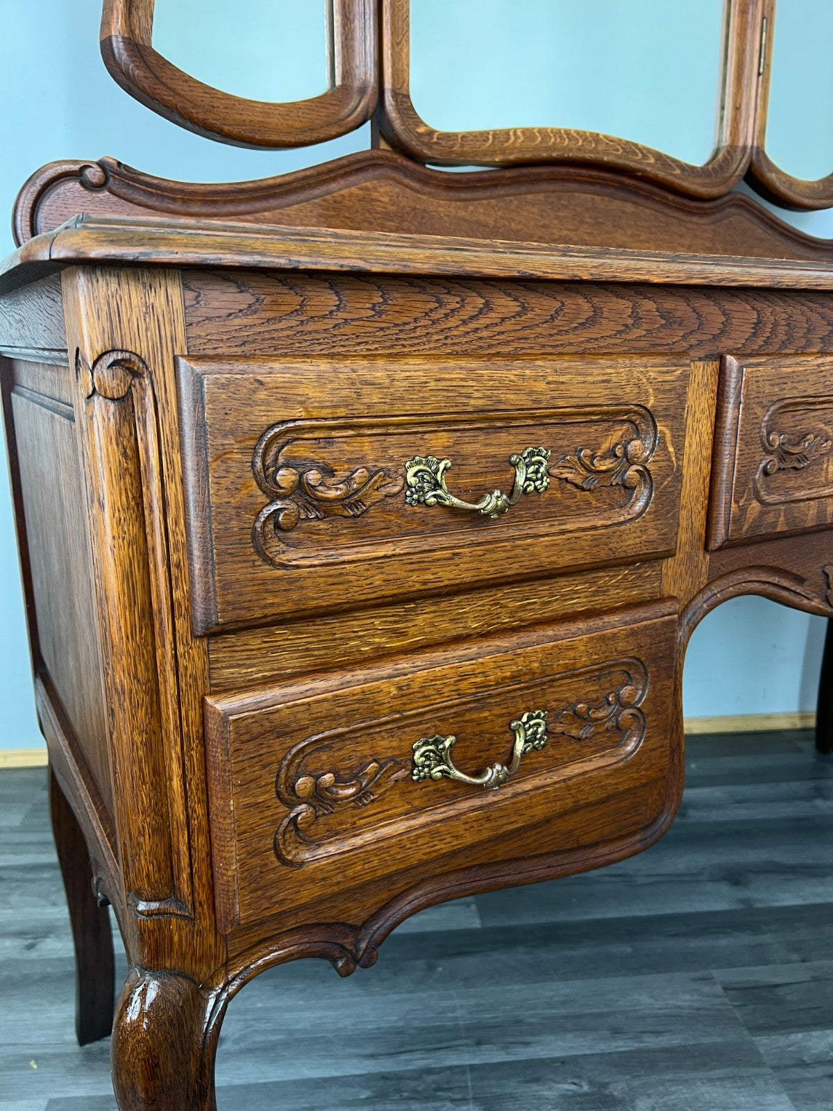 Vintage Dressing Table with Mirror French Oak Louis Vanity Table Makeup LOT 479711