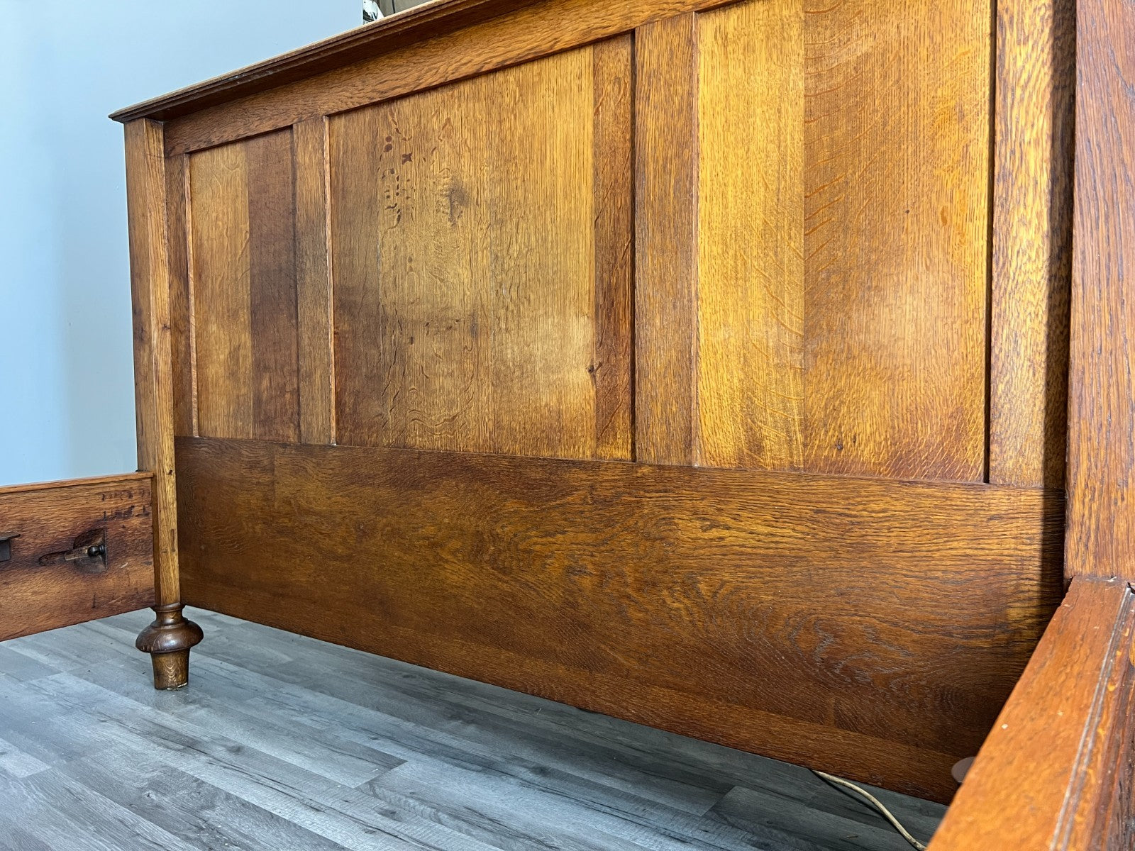 Bed Antique French Style Oak Double Bed Frame Carved Headboard LOT 473916