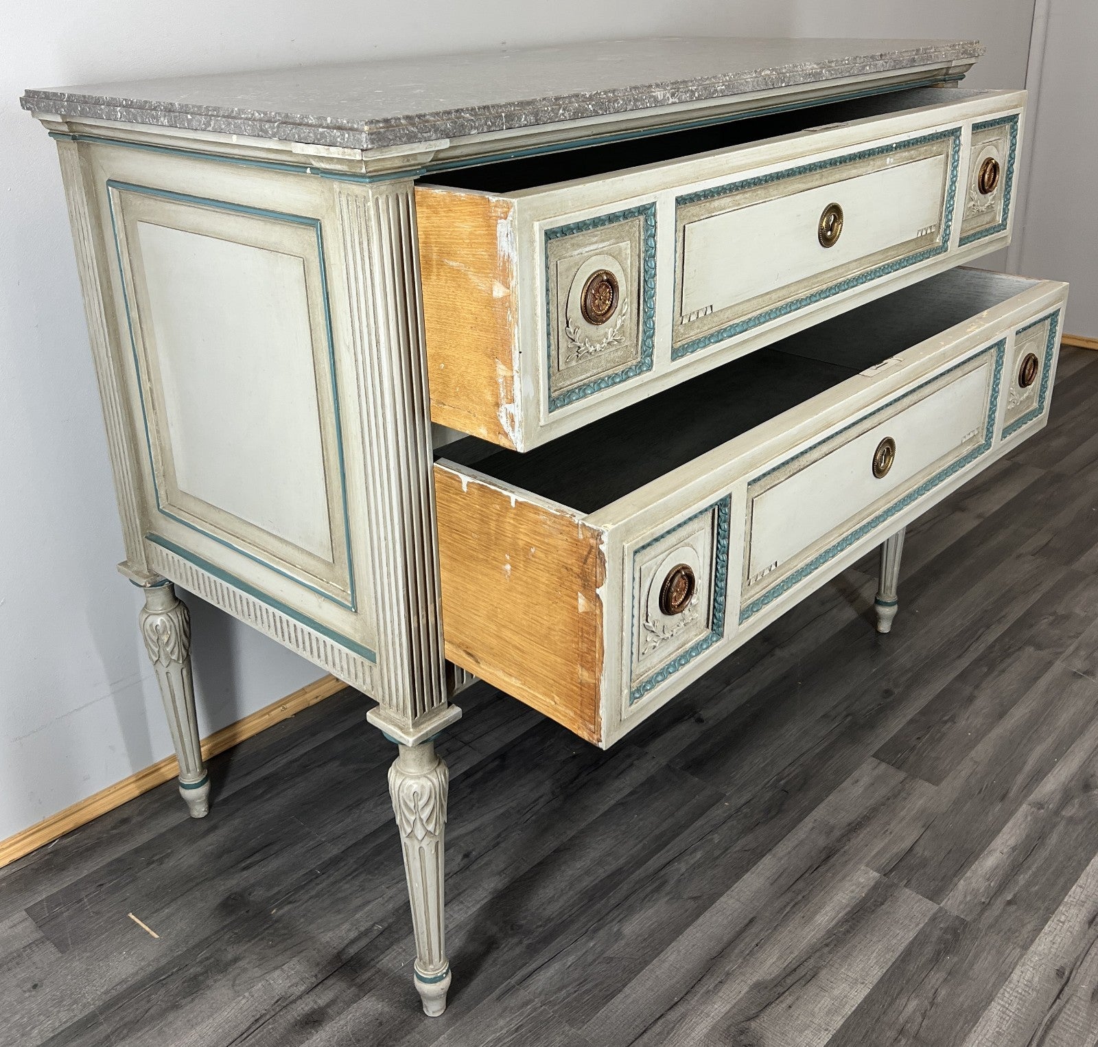 Cabinet Vintage French Marble Top Carved with Drawers Sideboard LOT 435114