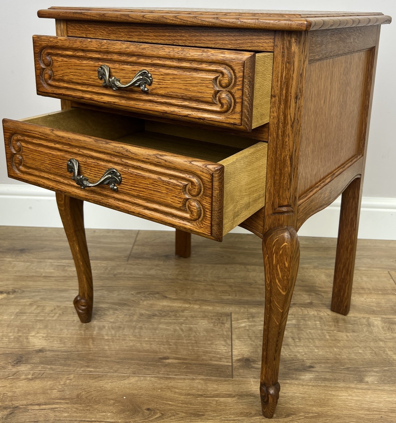 Pair of Bedside Tables Vintage French Louis Oak Nightstands Cabinets LOT 635010