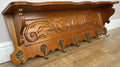 French Vintage Coat Rack Oak 7 Hooks Wall Shelf Carved Coat Hanger LOT 49032