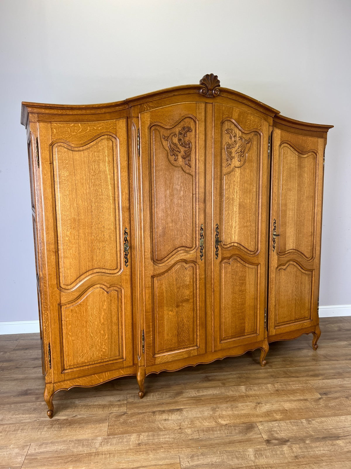 Wardrobe Vintage French Louis XVI Style Oak Four Door Carved Armoire LOT 6497
