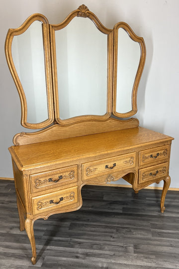Vintage Dressing Table with Mirror French Oak Louis Vanity Table Makeup LOT 45540
