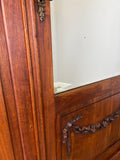 Wardrobe Antique French Walnut Two Door Mirrored Carved Armoire Cabinet LOT 608312