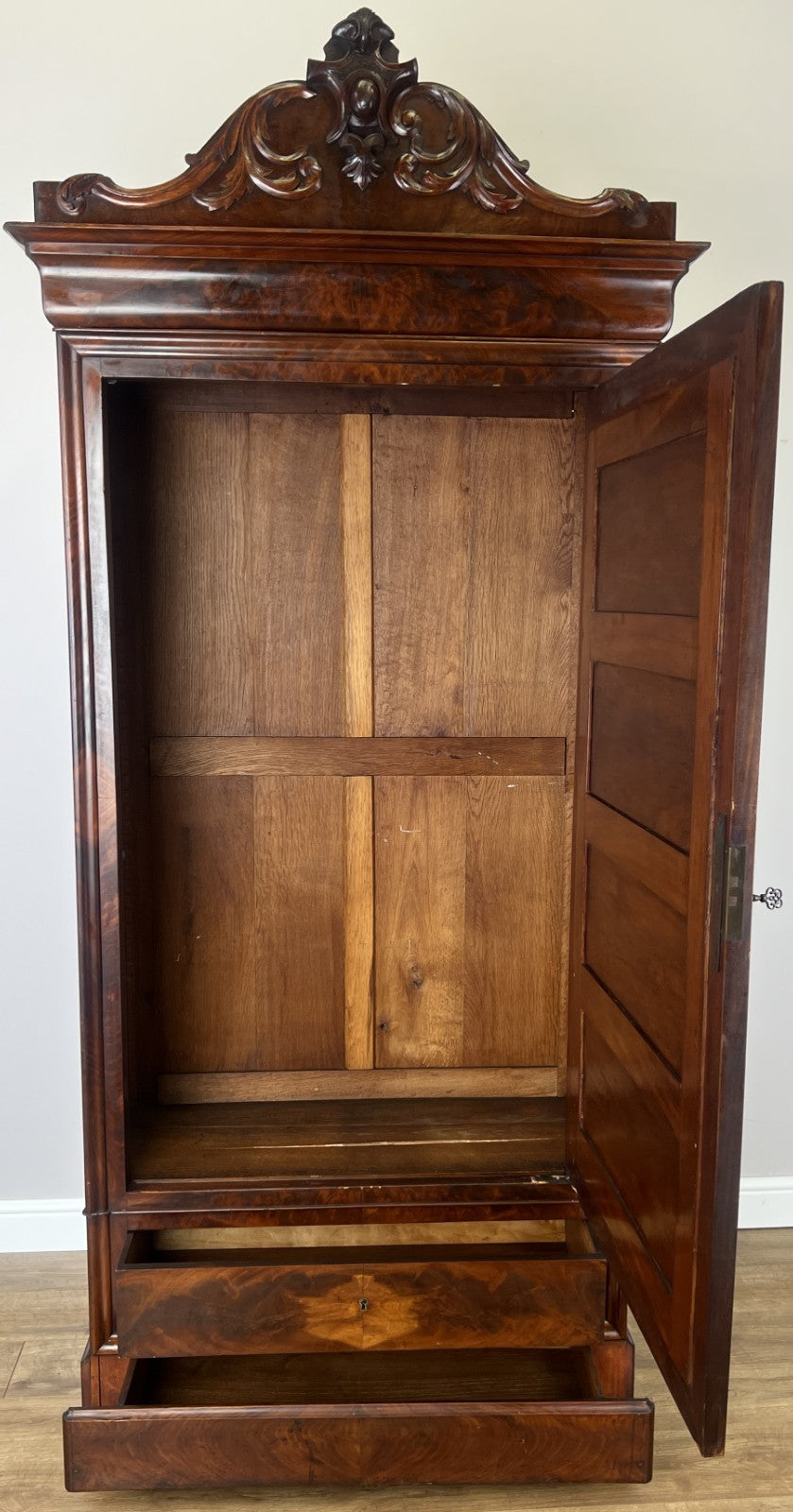 Wardrobe Antique French Style Mahogany Hidden Drawer Mirrored Armoire LOT 614815