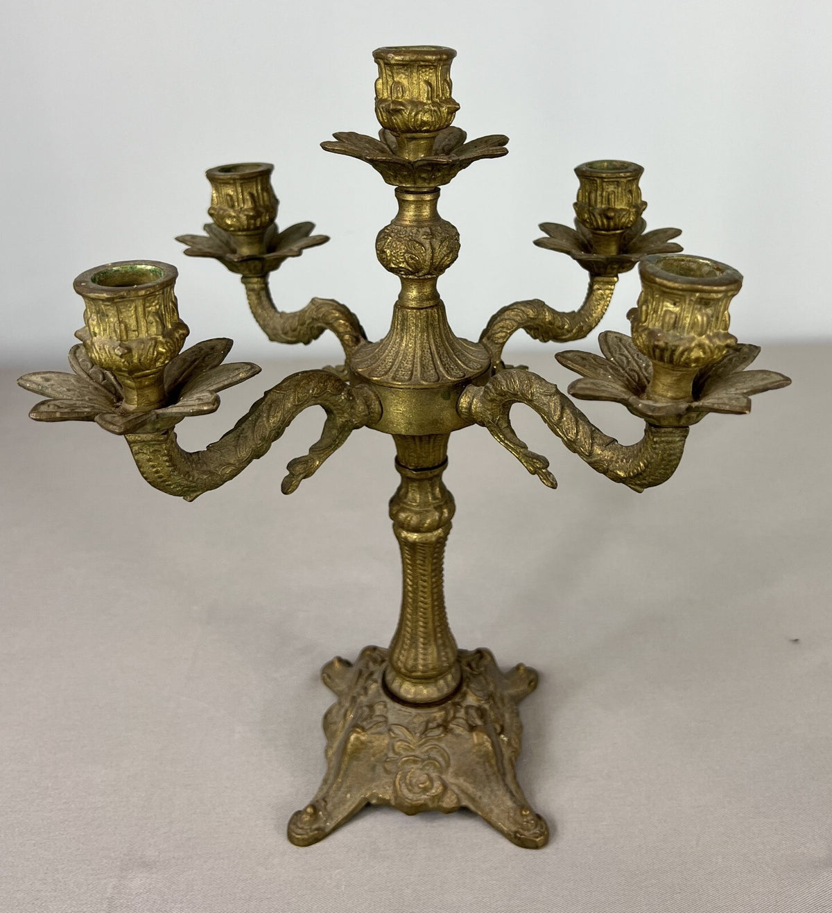 Antique French Brass Candelabra – Ornate 5-Arm Candle Holder (Lot 3604)