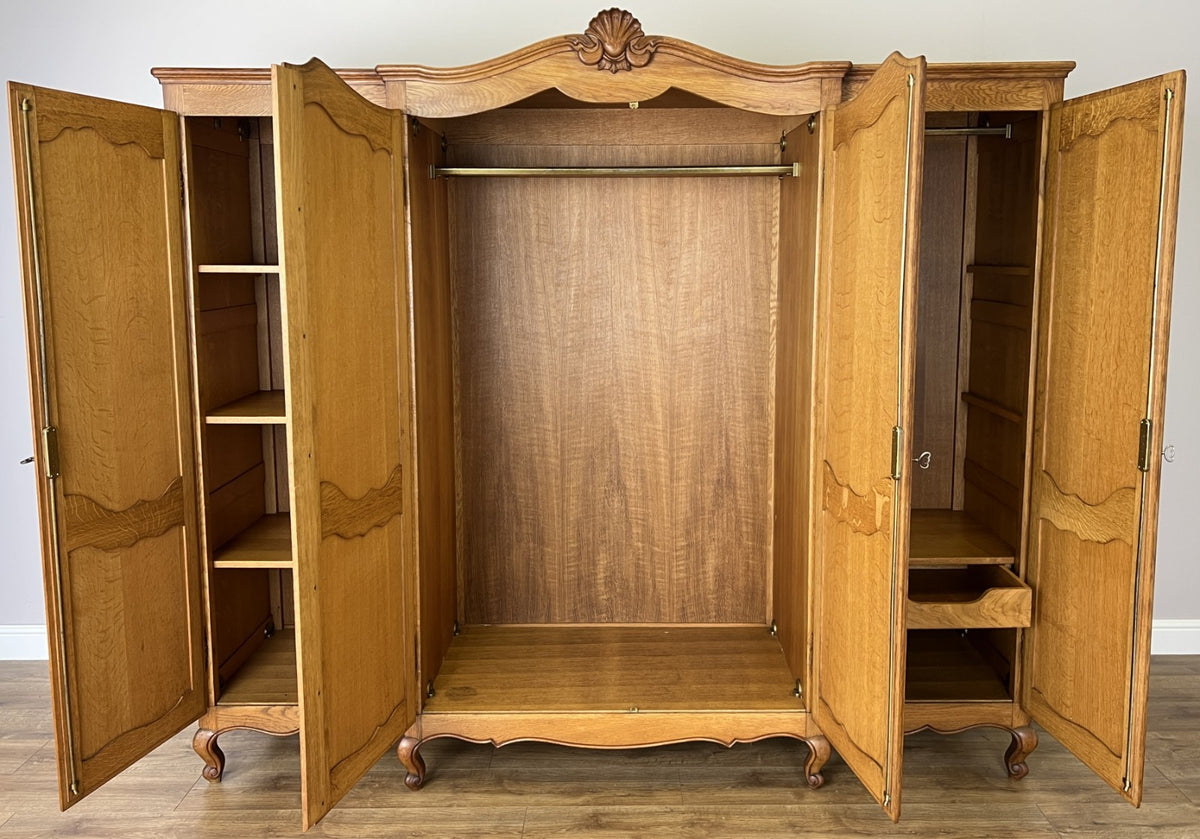 Wardrobe Vintage French Louis XVI Style Oak Four Door Carved Armoire LOT 6494