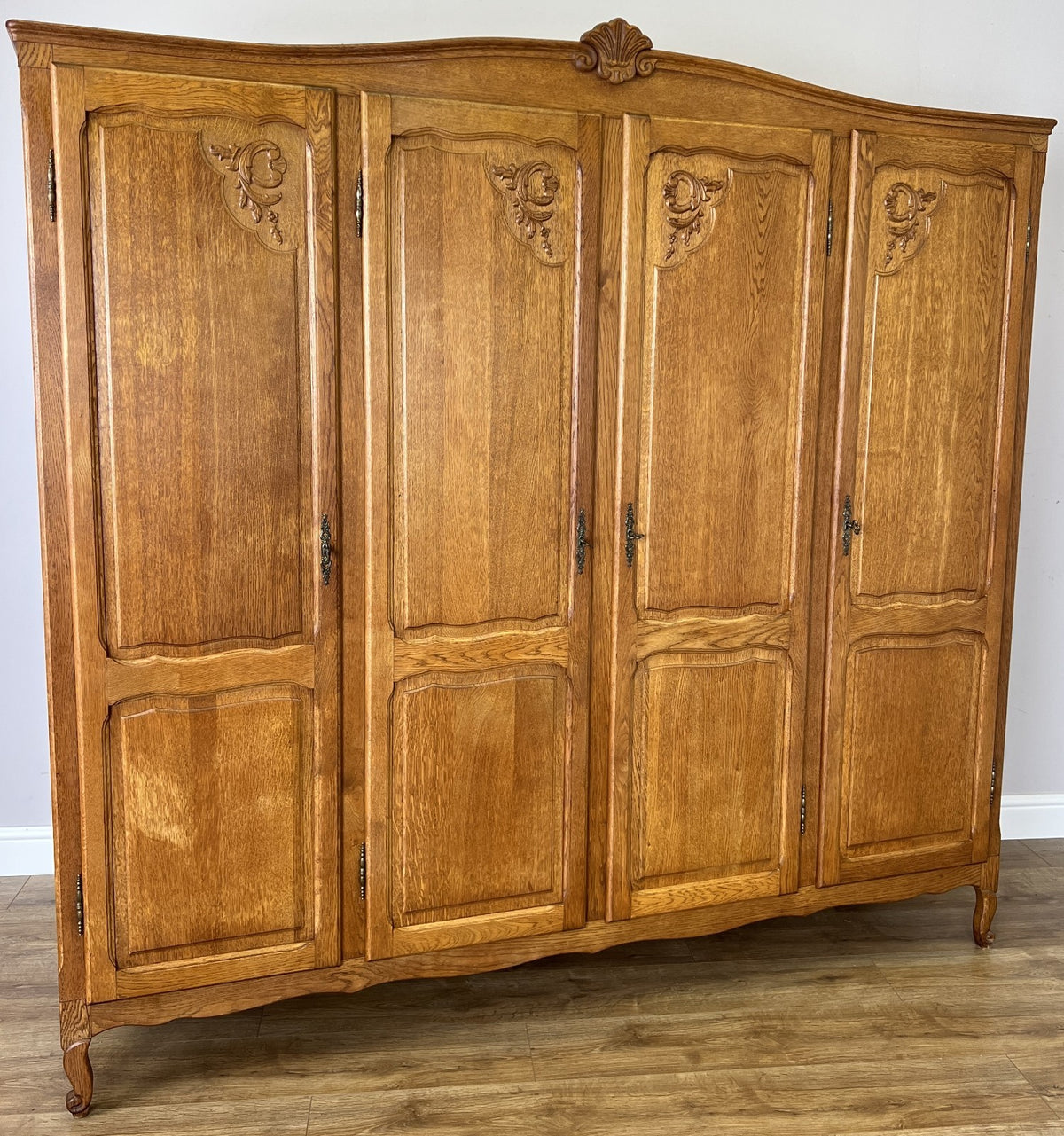 Wardrobe Vintage French Louis XVI Style Oak Four Door Carved Armoire LOT 6533