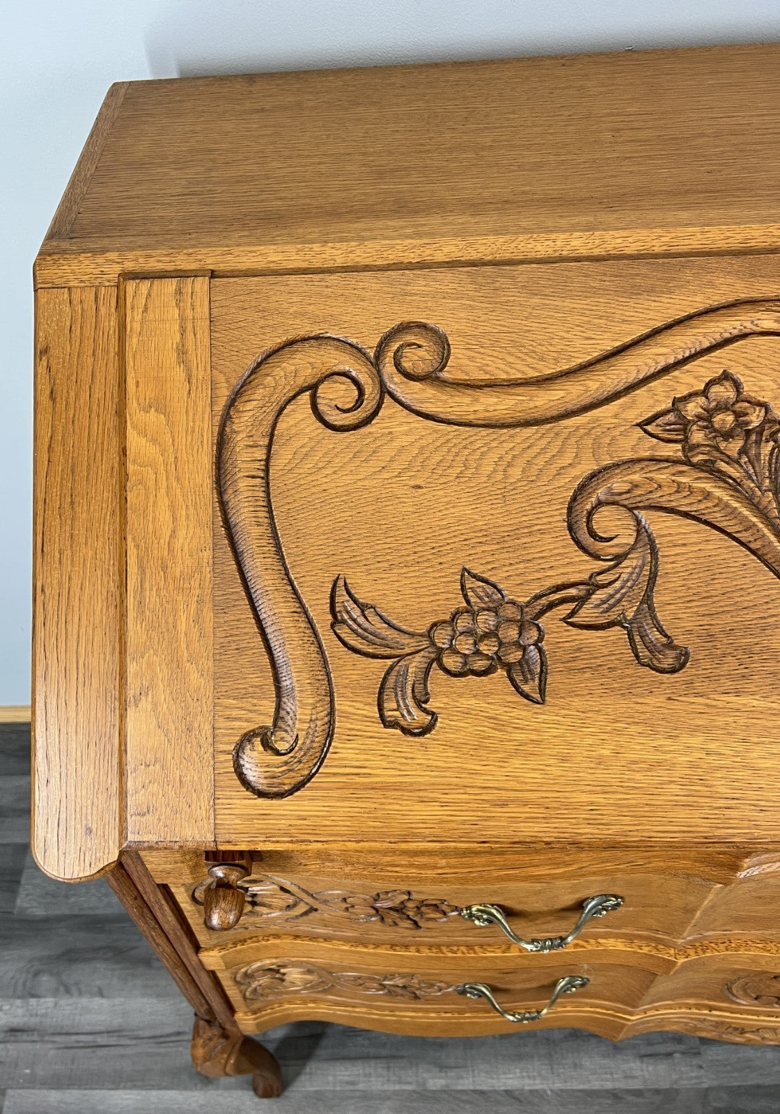 Secretaire Writing Desk Vintage French Louis Oak Rare Bureaux Cabinet LOT 44882