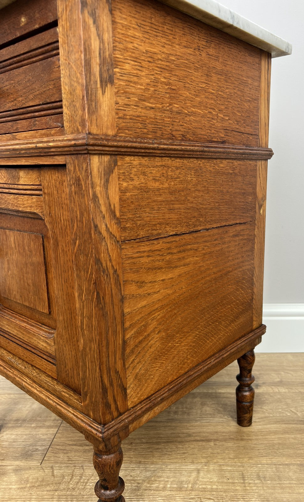 Bedside Table Antique French Style Marble Top Oak Cabinet Nightstand LOT 62358