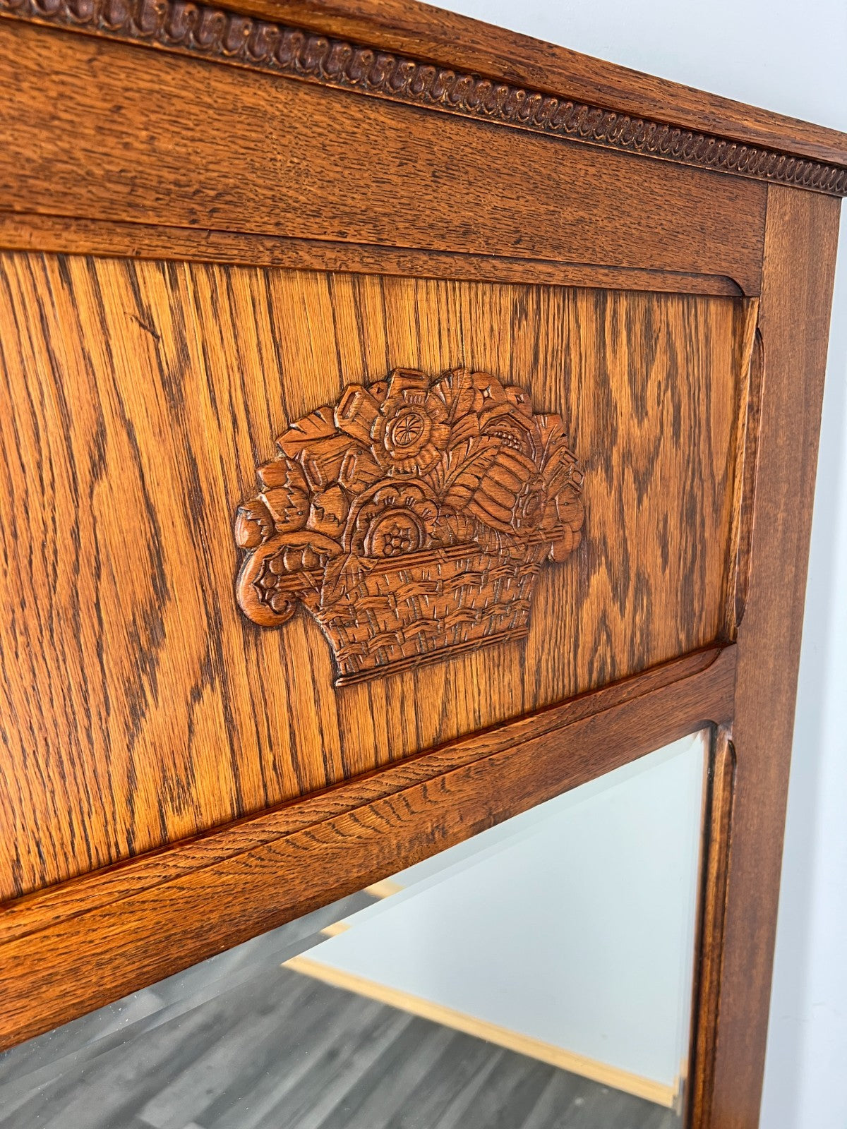 Antique French Style Carved Wall Mirror Oak Ornate Wall Frame LOT 45476