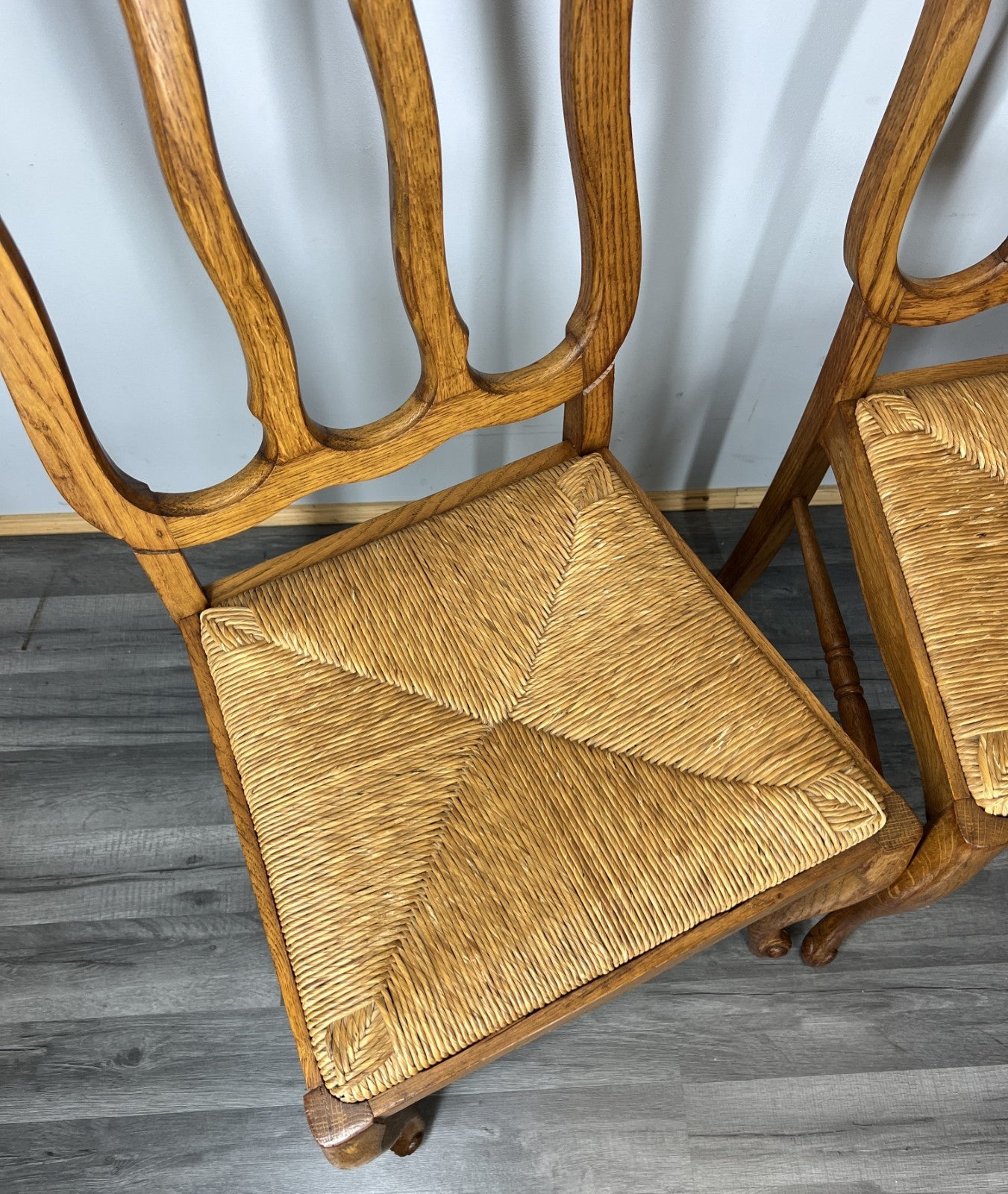 Chairs Vintage French Louis XVI Style Oak Upholstered Set of 4 Carved LOT 44033