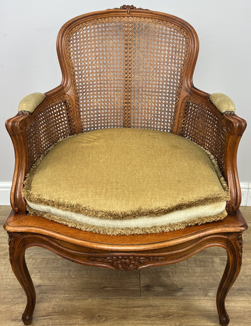 Armchair Vintage French Style Cane Upholstered Accent Carved Chair LOT 63110