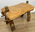 Footstool Vintage Style Oak Stool Brass Upholstered Leather Seat LOT 49570