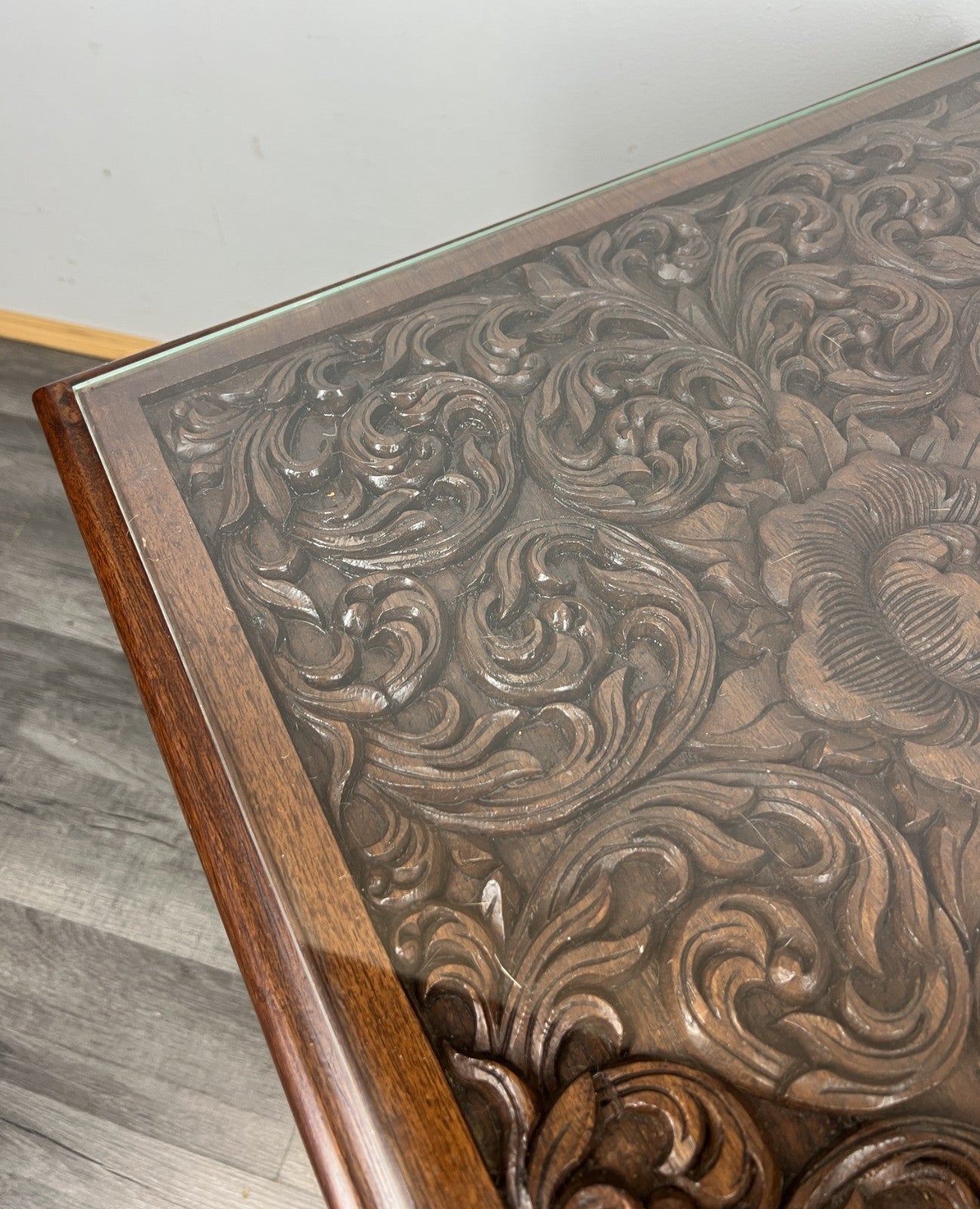 Coffee Table Plant Stand Vintage Chinese Mahogany Hand Ornate Carved  LOT 43289