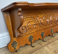French Vintage Coat Rack Oak 7 Hooks Wall Shelf Carved Coat Hanger LOT 49036