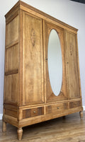 Wardrobe Vintage French Oak Triple Door Mirrored Carved Armoire Cabinet LOT 61013