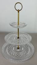 Cake Stand Vintage French Crystal Three Tier Serving Stand Brass Handle LOT 36000