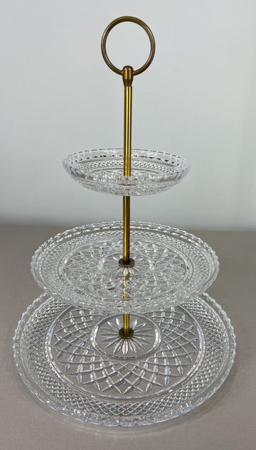 Cake Stand Vintage French Crystal Three Tier Serving Stand Brass Handle LOT 36000