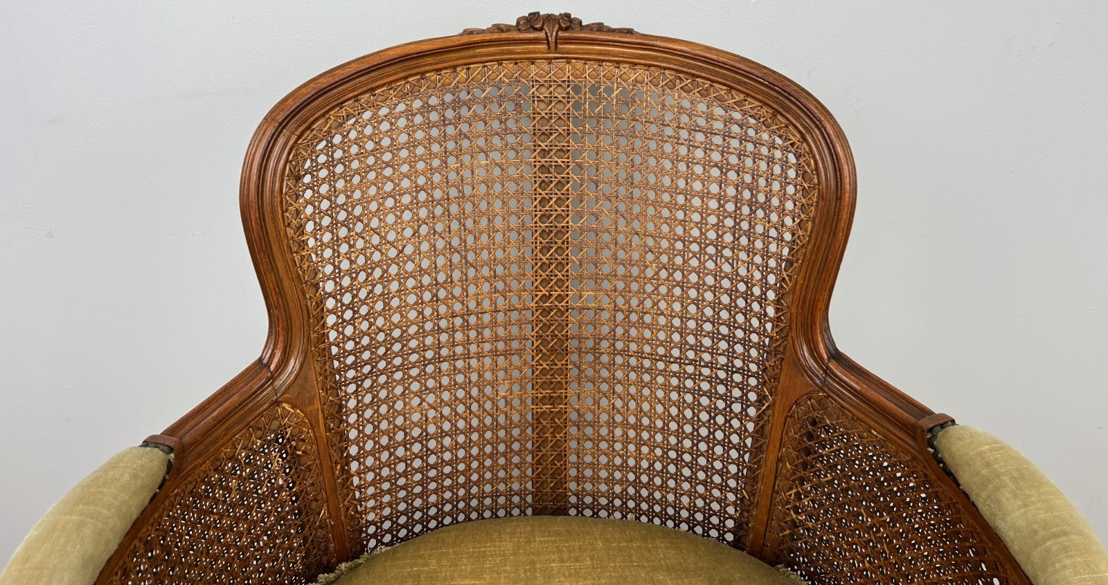 Armchair Vintage French Style Cane Upholstered Accent Carved Chair LOT 63115